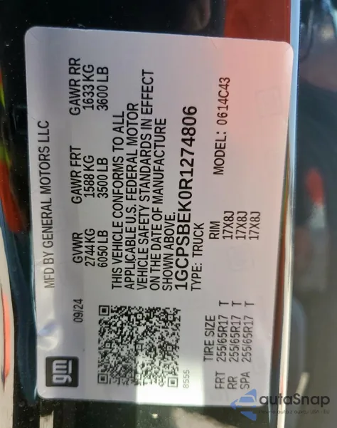 2024 Chevrolet Colorado from USA, damaged, VIN 1GCPSBEK0R1274806